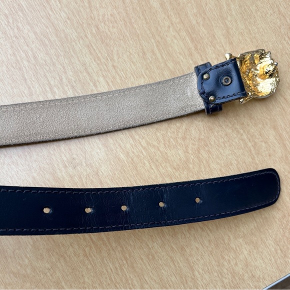 Anne Klein for Calderon Vintage Lion Head Blue Leather Belt Sz M